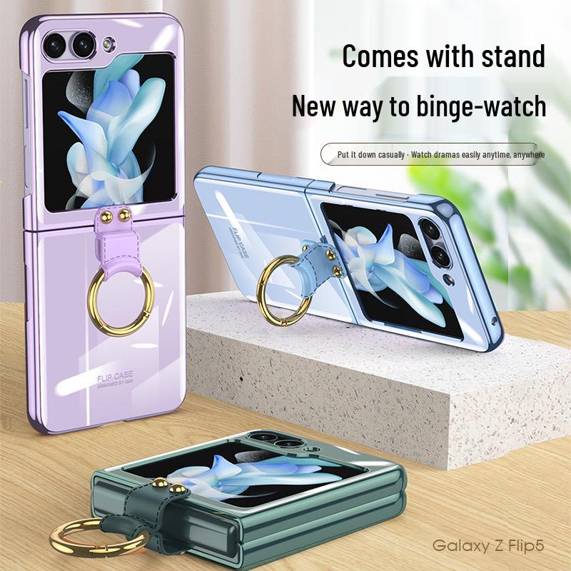 Samsung Z Flip5 Case with Ring: Electroplated, Foldable, Anti-Fall Protection
