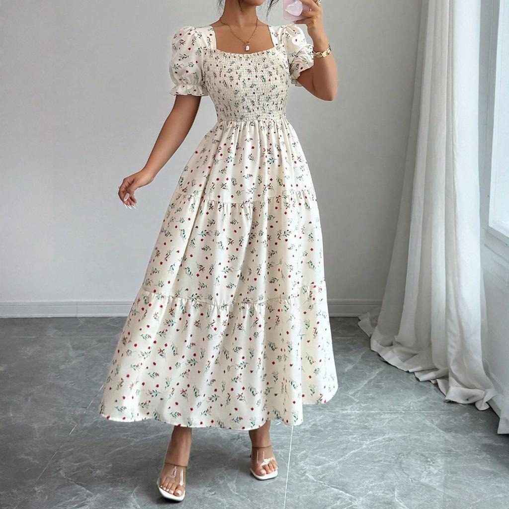 Women's Dress Casual Flowy Dresses square neckline Vocation Boho Beach Sundress