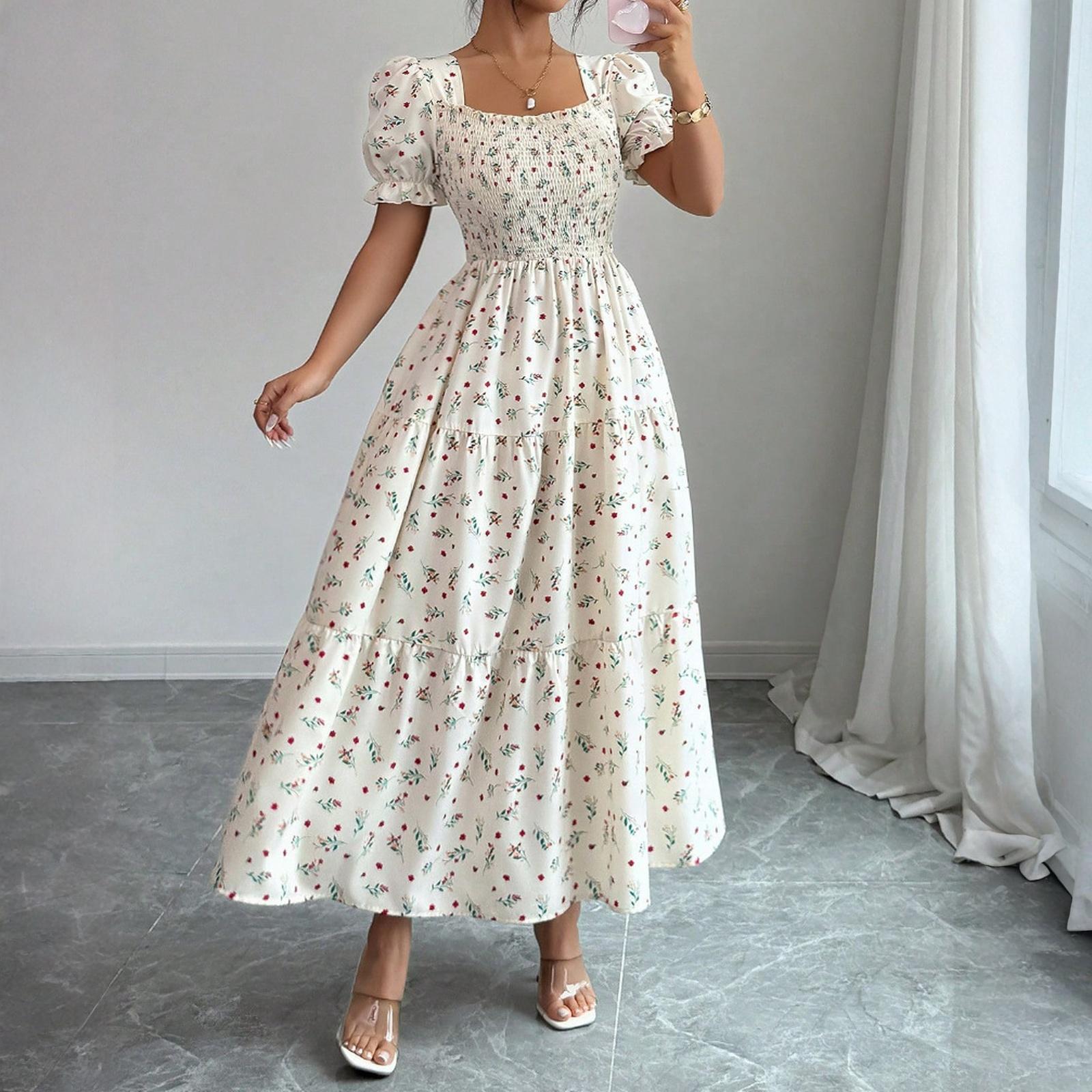 

Женское платье Повседневное Легкое платье с квадратным вырезом Отпуск Бохо Пляжное летнее платье XXL бежевый