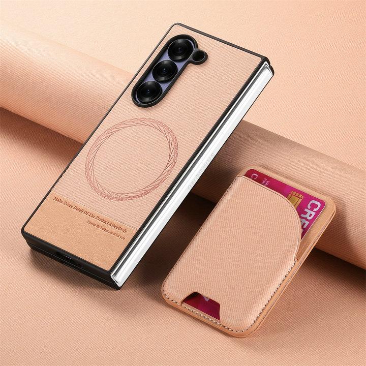 2 In 1 Magnetic Card Bag Leather Cover for Samsung Z Fold 7 Fold6 Fold5 Fold4 Fold3 Magsafe Shockproof Matte Case Funda