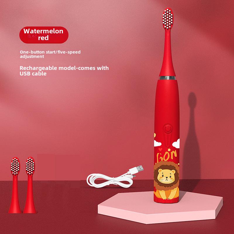 Waterproof Ultrasonic Kids' Electric Toothbrush - Cute Cartoon Design, Soft Bristles, IP7 Rated, Perfect Gift