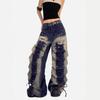 Heavy Industry Washed Tooling Jeans Autumn and Winter Retro Pocket Design Punk Street Wide-leg Trousers