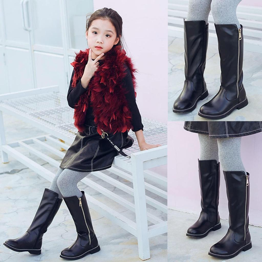 WUIWUIYU Long Boots with Easy to Walk Christmas Size Kids' Boots, Girls' Knee-Like Zipper, in, Water-Repellent, Fall/Winter Shoes, Cosplay, Gift,