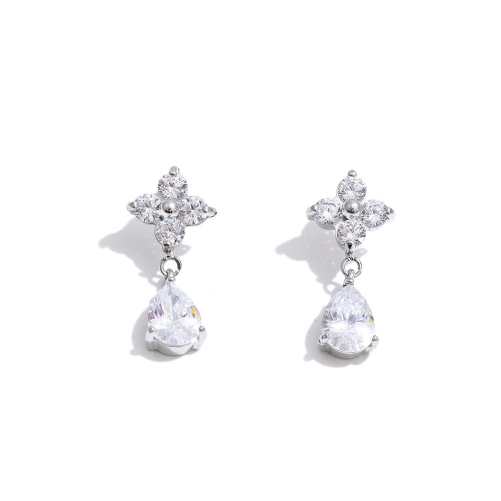 

Yhpup Stainless Steel Cubic Zirconia Flower Water Drop Dangle Earrings Chic Bling Shiny Delicate Premium Jewelry Gift Waterproof