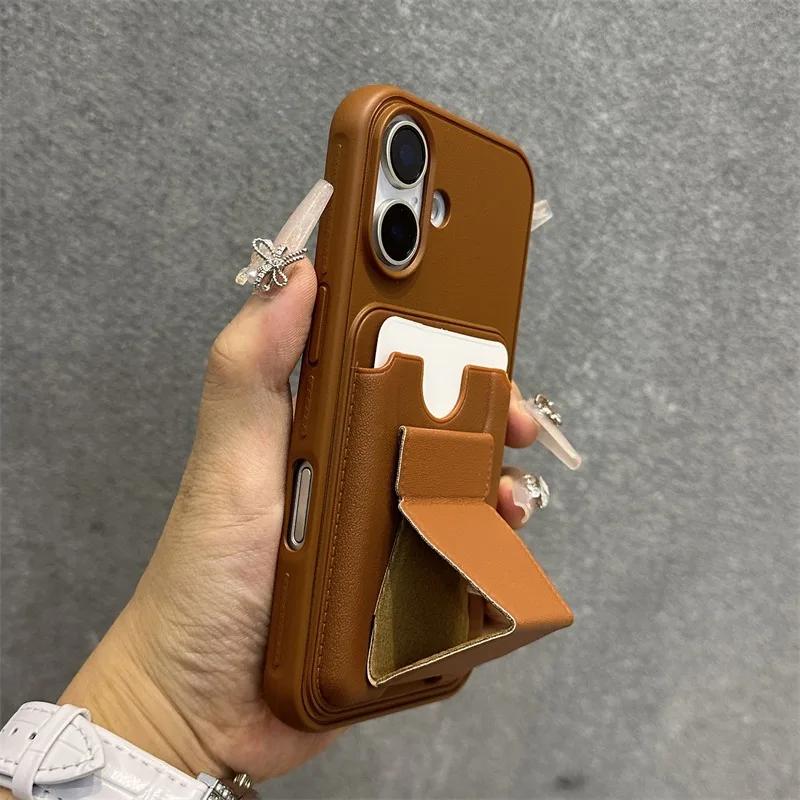 Moda Cüzdan Kredi Kartı Yuvası Arkasında Kordonlu Kapak iPhone 17 Air 13 Pro Max 12 11 Xr 14 15 16 Pro Max İçin PU Deri Kılıf