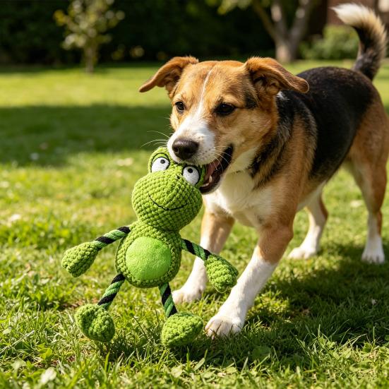 Pet Toy Cartoon Duck Frog Design Dog Chew Toy with Sound Feature Bite-Resistant Tug-of-War Interactive Teeth Grinding Dog Toy