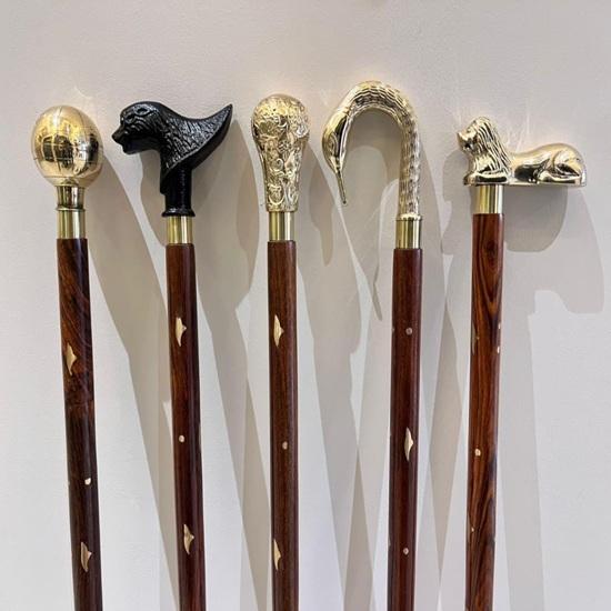 Victorian Walking Cane Set of 5 Brass Handle Wooden Canes 93.98 cm