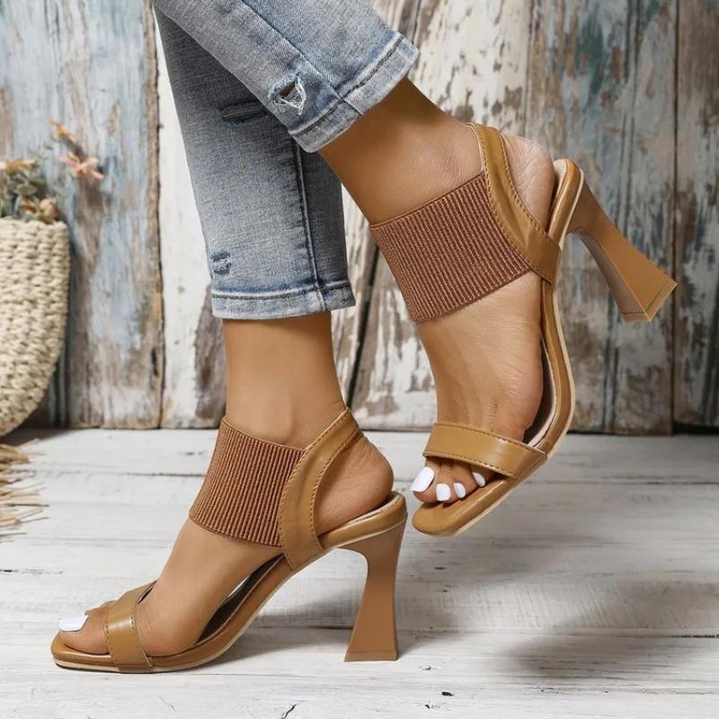 Elastic Thick Heeled High Heels for Women's 2024 Summer New Mesh Red Sleeve Waterproof Platform Sandals