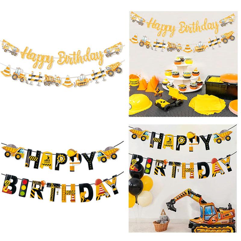 Tractor Truck Letter Red Lights Party Decoration Construction Truck Hanging Banner Construction Theme Birthday Banner