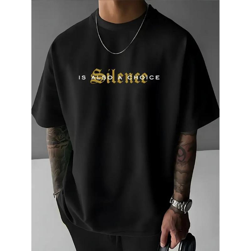 Europejskie rozmiary Męska koszulka Gothic z węzłem celtyckim i wzorem paisley z napisem "Silence is Also an Option" - Czarno-biała Streetwear Letnia koszulka,