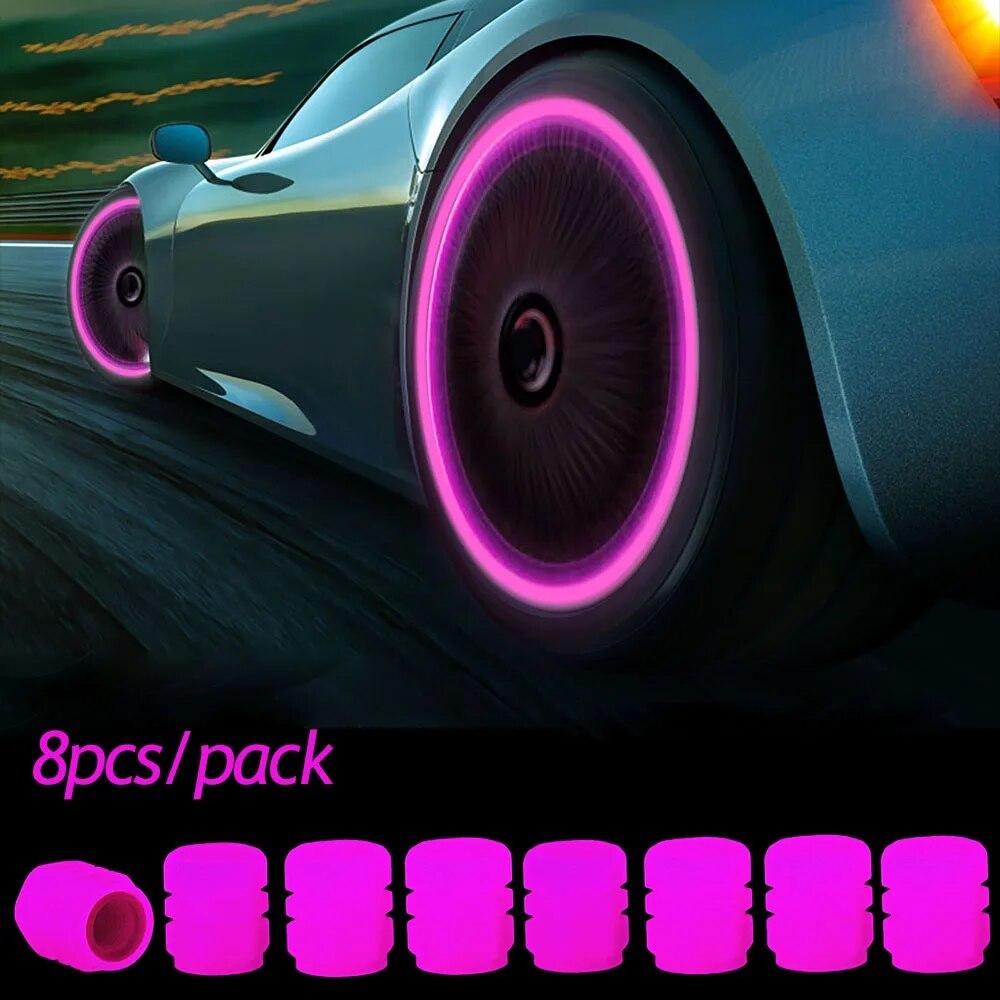 4 Stück Leuchtende Auto-Ventilkappen Fluoreszierend Nachtleuchtend Auto Motorrad Fahrrad Rad Reifen Nabe Leuchtende Ventilschaftkappen Dekor