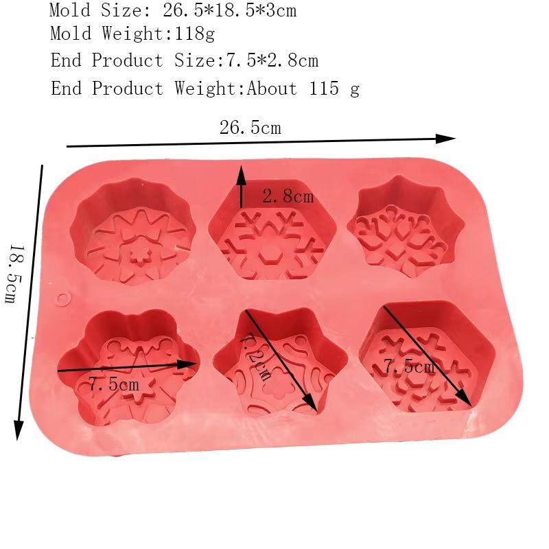 6dutá silikonová forma ve tvaru sněhové vločky pro výrobu mýdel 3D hladká mýdlová forma DIY ručně vyráběné mýdlo dort sušenky forma výroba mýdel