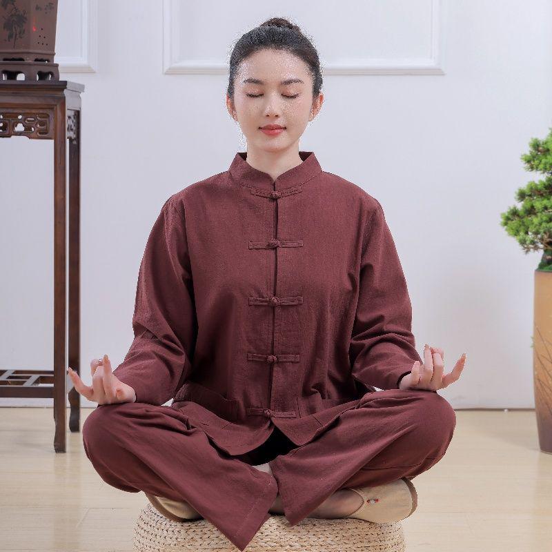 Completo a Maniche Lunghe per Meditazione Buddista Zen - Cotone Lino Stile Tempio Tang