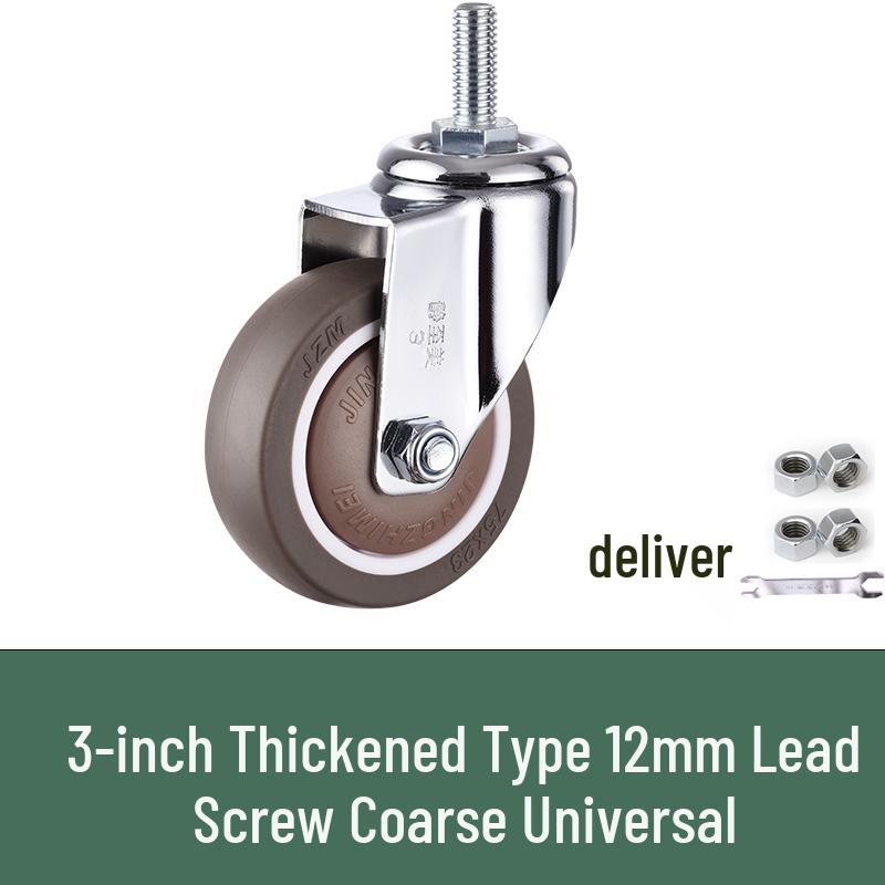 Rueda giratoria de goma universal con freno y rodamiento silencioso - Rosca M6/M8/M10/M12, Rodillo blando