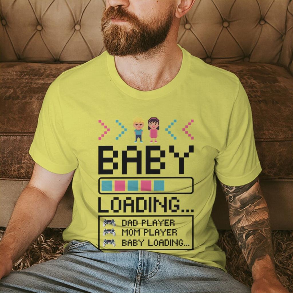 Baby Loading Print Couples T Shirt Vintage Gamers Papa Mama Tshirt Short Sleeve Crewneck Pregnancy Announcement Tshirt Gifts