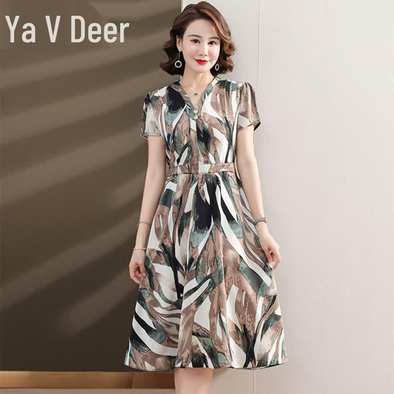Yalu Women s Printed V-Neck Midi Dress L