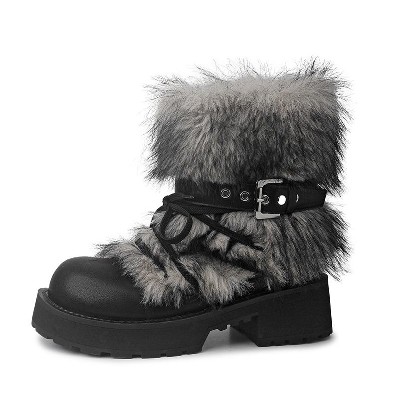 Short Boots Children Huge Good-Looking With Skirt Super Fire Thin Velvet Winter Thick Bottom Thick Heel Medium Tube Fluff