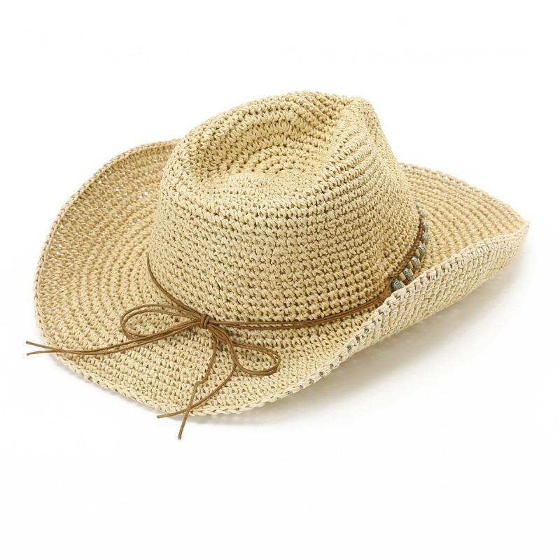 Big Eave Hat Cowboy Hat Female Versatile Sunshade Papyrus Western Cowboy Hat Summer Sun Protection Beach Fisherman Straw Hat