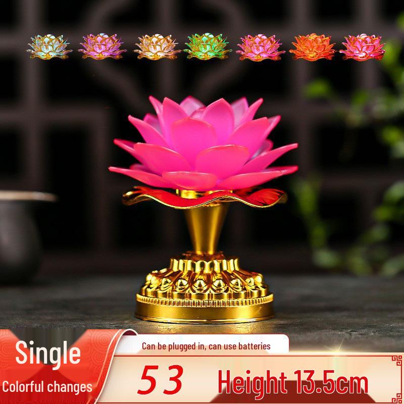 LED Seven-Colored Lotus Buddha Lamp - Rechargeable Guanyin Offering Light