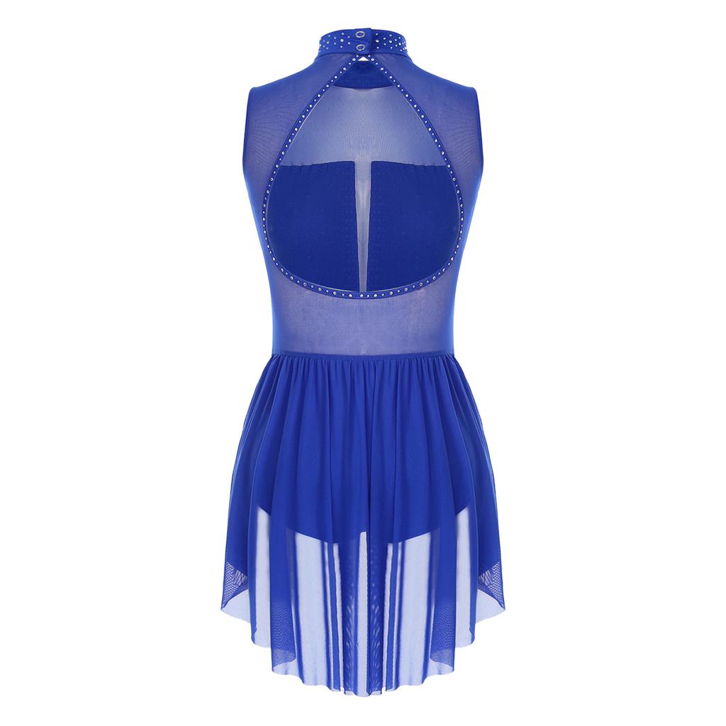 Women's Lyrical Dance Costume Rhinestone Skirted Leotard Figure Ice Skating Dress