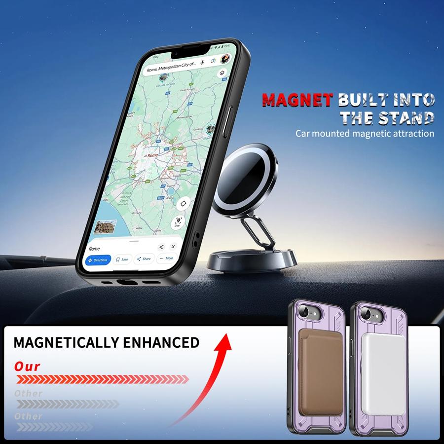 Shockproof Heavy Duty Armor Phone Case with 360° Rotatable Magnetic Metal Ring Stand for iPhone/Samsung Case for Car Holder