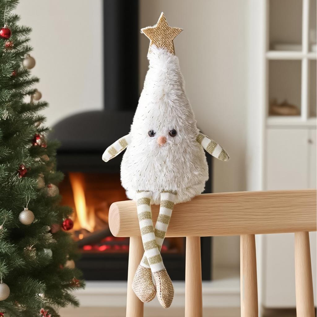 Cute Plush Christmas Tree Figurine Pendant with Stars & Striped Socks Pink,White Green Fabric Holiday Decor for Home Living Room