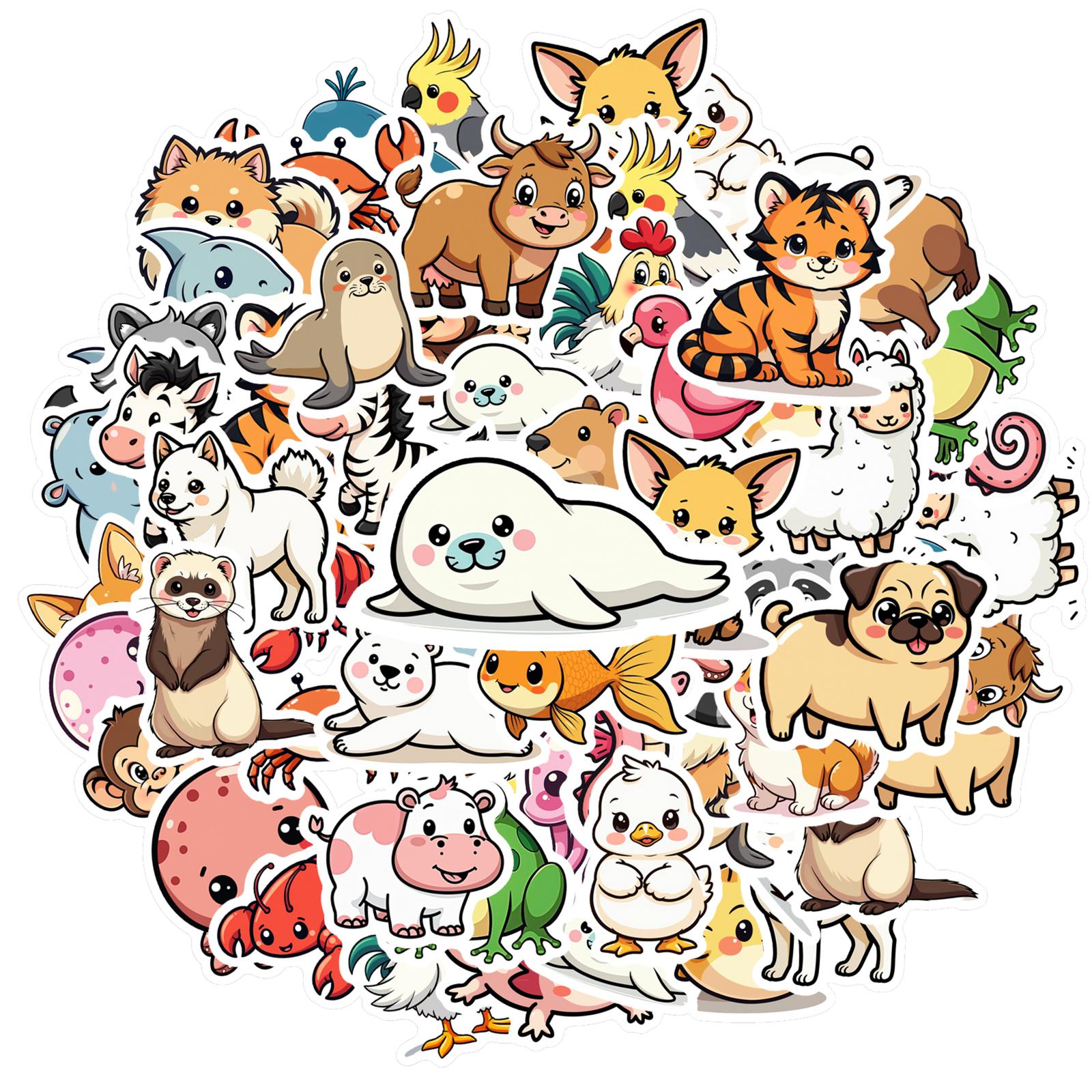 35pcs-50pcs Cute Animals Stickers Cartoon Cute Creatures DIY Stickers Stickers For DIY Phone Guitar Laptop Notebook