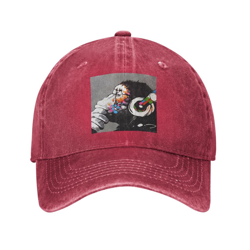 Banksy Dj Monkey Thinker With Headphones Washed Denim Cap Casual Baseball Caps Adjustable Hat Summer Unisex Baseball Hats