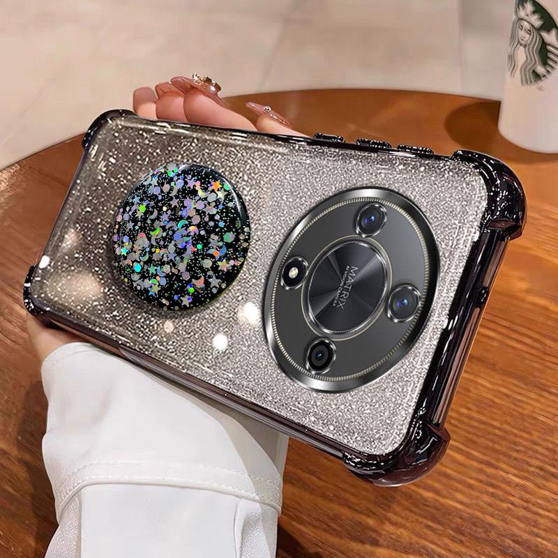Luxury Shockproof Glitter Holder For Silicone Ring Honor X 9B Case For Honor X9B Magic6 Lite pro With Holder Stand Cover