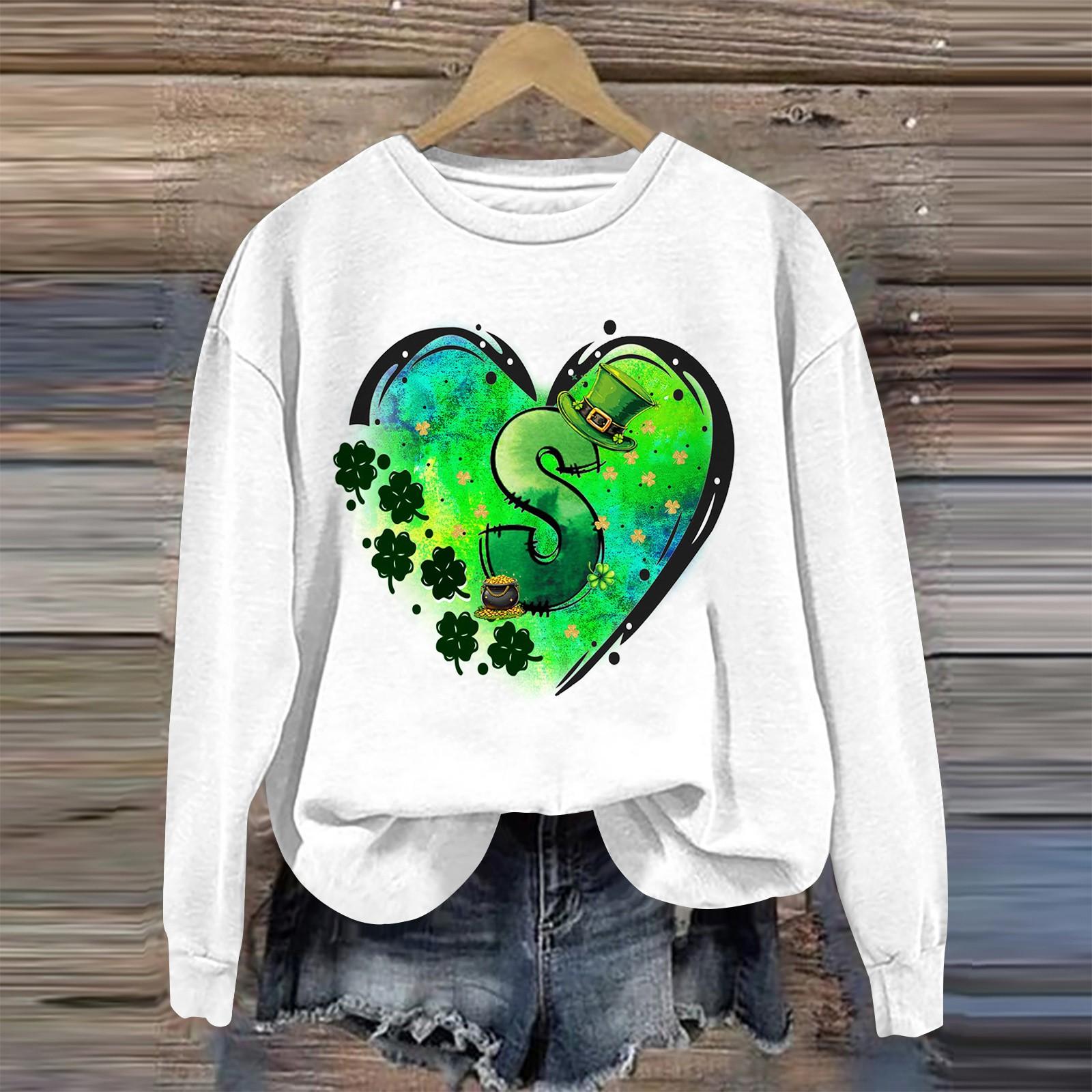 

Женская мода ул.. День Святого Патрика Печатный Длинный Рукав Свободный Круглый Вырез Толстовка Топ Осень M зелёный