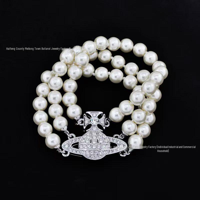 Empress Cixi Pearl Necklace: Three-Layer Magnetic Buckle in French Retro Style