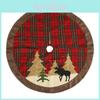Festive Checked Fabric Christmas Tree Skirt With Charming Embroidery And Unique Design
