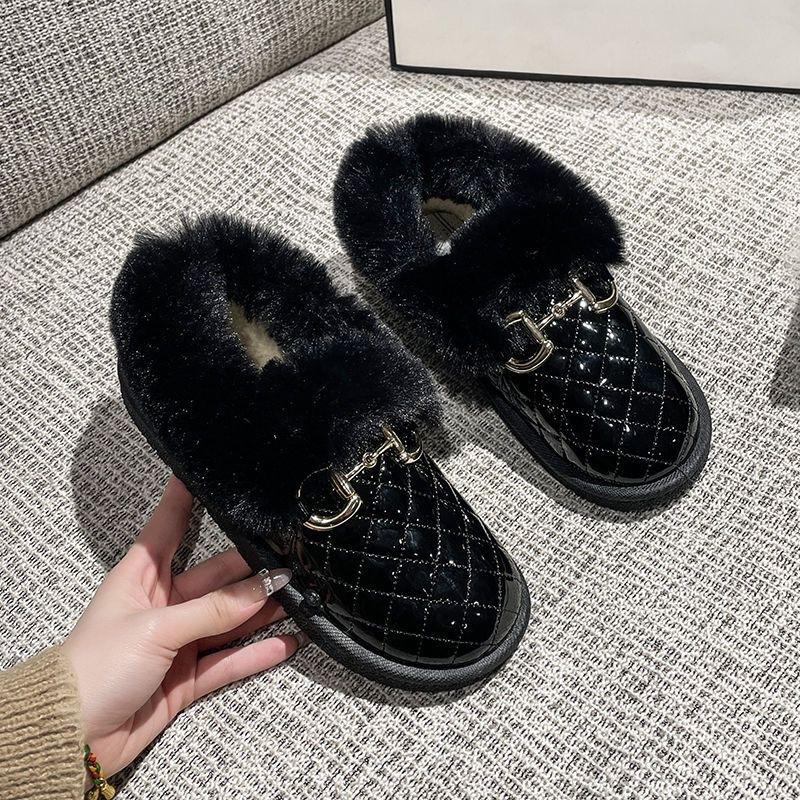 Women's Snow Boots Plush and Thickened Low Barrel Cotton Shoes Women's Winter Korean Warm Short Boots Slip On Loafers