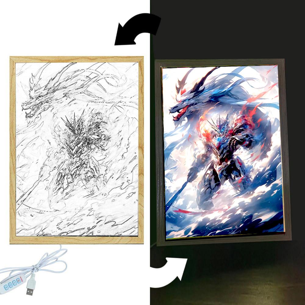 Anime Figure Gundam Light Painting Photo Frame Original Action Figures Led Night Light PVC Collectible Model Toy Christmas Gifts