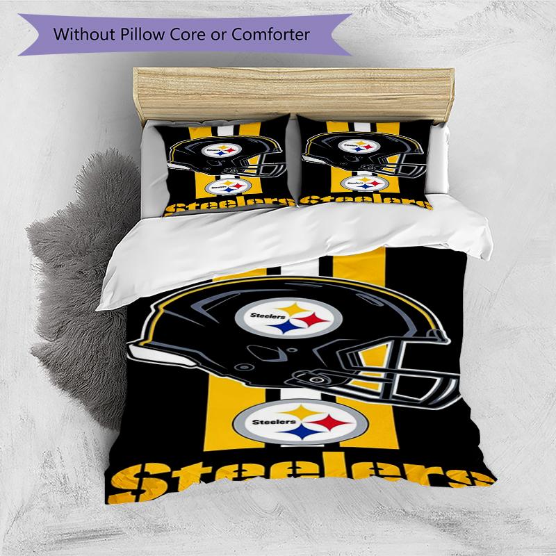 Steelers Helmet Design Bed Bedding Set 1 Duvet Cover + 2 Pillowcases Soft Breathable Household Bed Linens