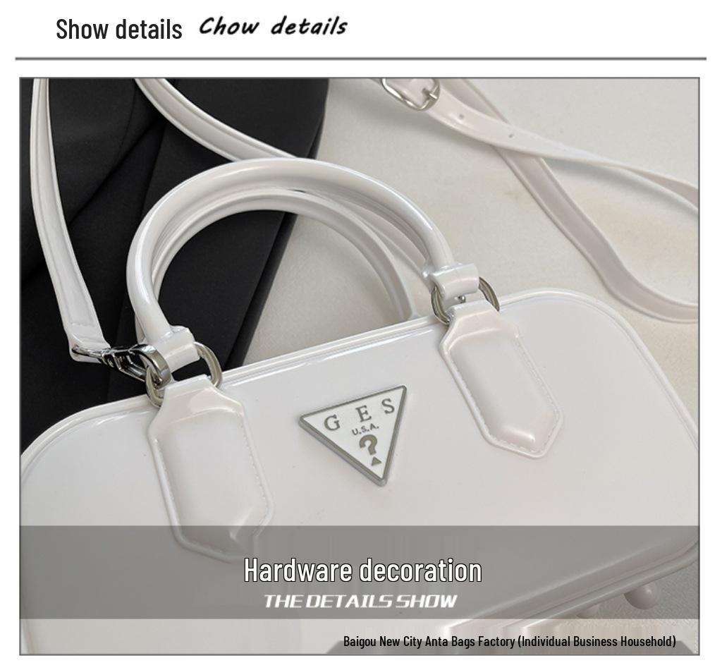 Women's 25th Anniversary Glossy Solid Color Bowling Handbag - Versatile Shoulder & Crossbody Bag