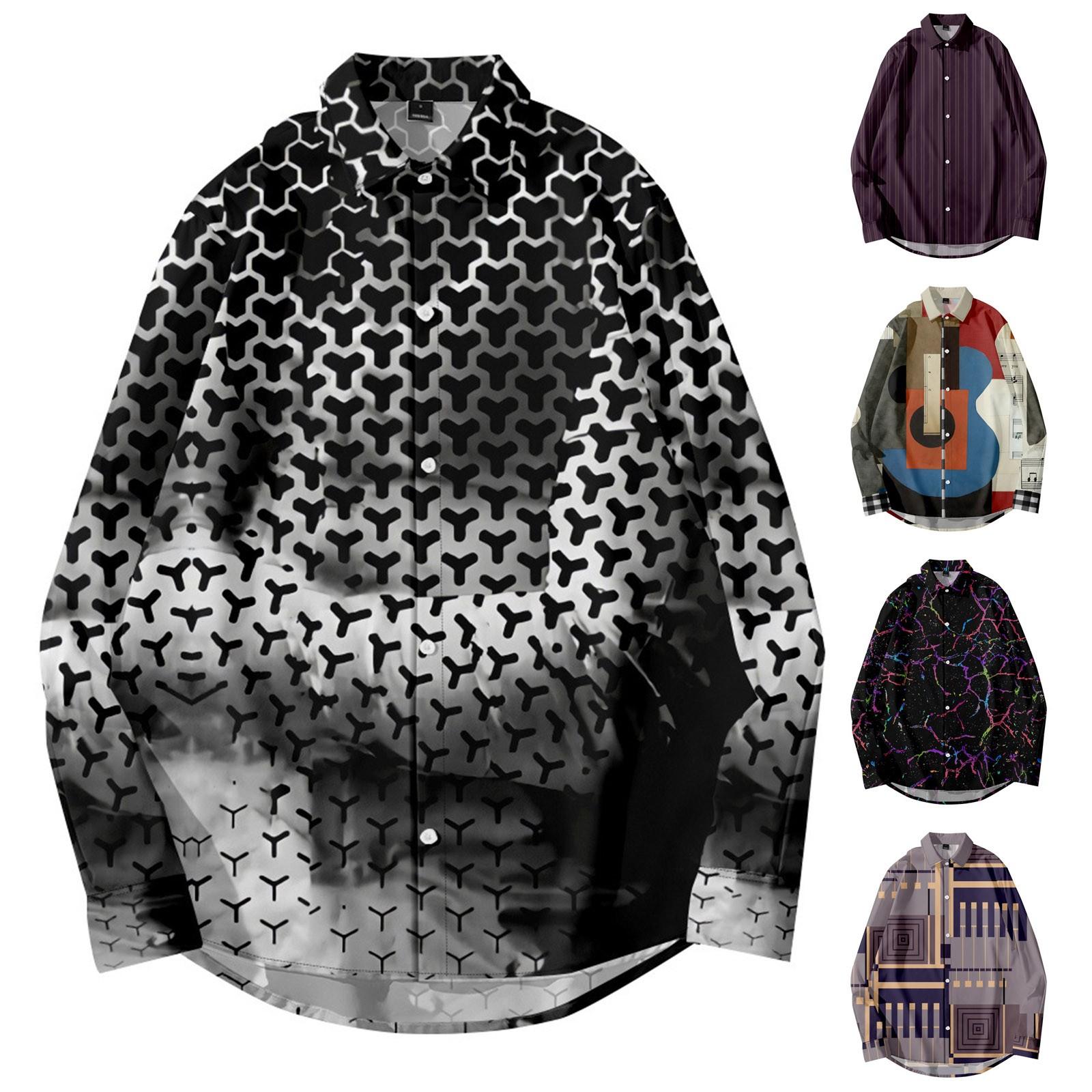 

Осенняя цифровая печать Новая модная повседневная рубашка с длинным рукавом