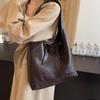 Wine Red Soft Leather Underarm Bag Women's Wide Shoulder Strap Large Capacity Shoulder Bags Temperament Bow Love Tote Bag