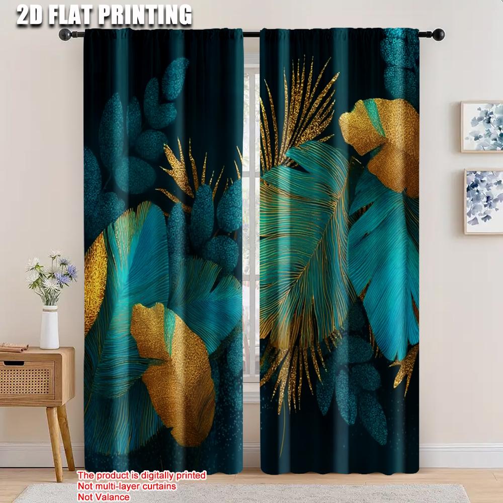 Flat Printing Window Treatment Curtains Tropical Leaves Versatile Polyester Without Electricity Spring Party Curtain Set Of 2 Made Washable