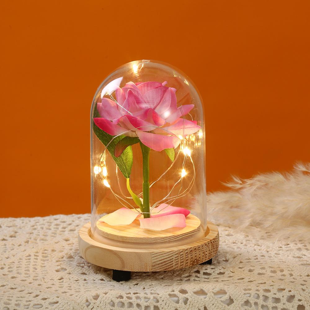 Rose immortal flower glass cover tabletop ornament Christmas atmosphere light birthday gift exquisite glass cover gold leaf flower