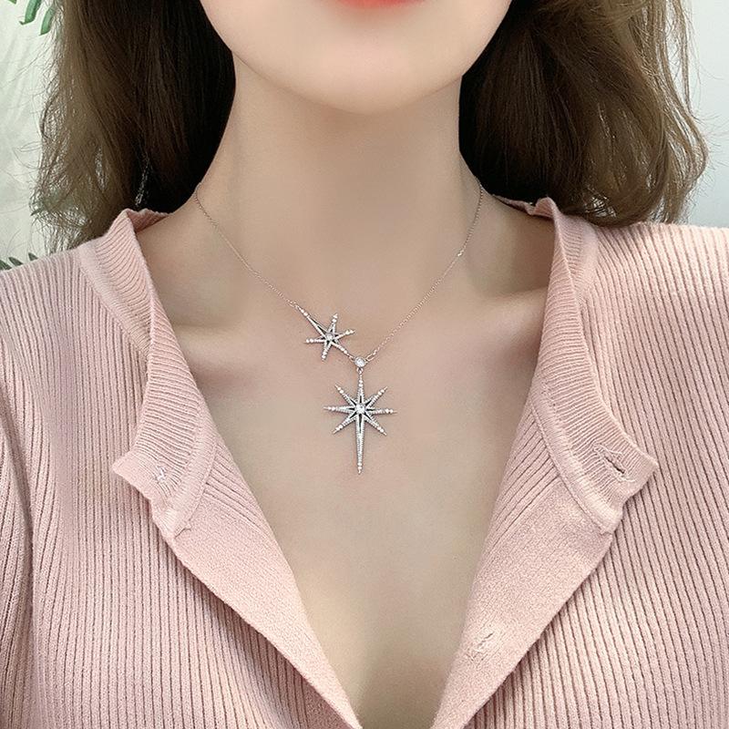 925  female six-pointed star pendant European and American light luxury neck chain star clavicle chain necklace