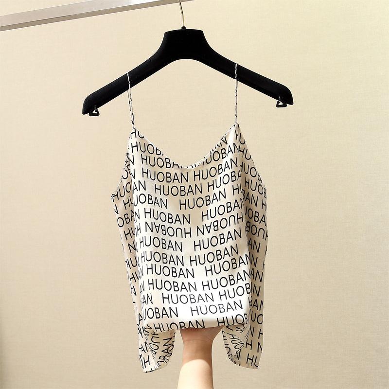 Double V-neck Thin Shoulder Letter-halter Vest for Women with A Base Single Wear The New Summer Korean Version Slim Top