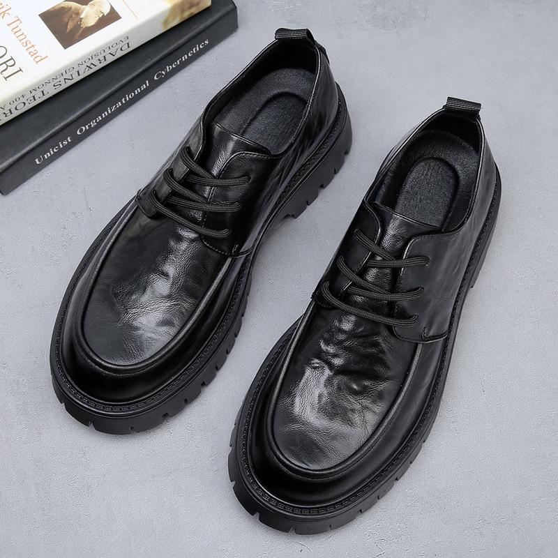 Extra large size men's hollow casual men's shoes spring and summer breathable business thick sole heightening big head leather shoes tide