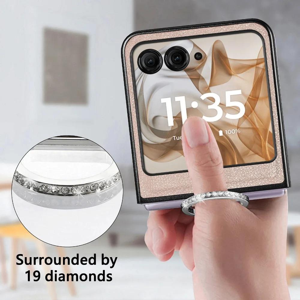 For Motorola Razr 50 Ultra Mooto Razr40 Phone Case with Ring Lychee Pattern PU Leather Razr50Ultra Folding Screen Back Cover