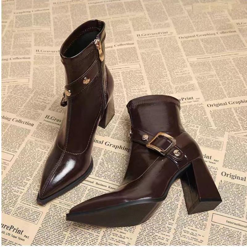 Pointed Toe Women High Heels Ankle Boots Elegant Shoes Winter Chelsea Boots 2025 Chunky Dress Pumps Fashion Short Botas
