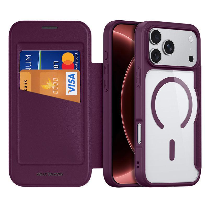 Dux Ducis for Iphone 18 17 Air 16 Pro Max Plus 17e Case Magsafe Wireless Charging Rotating Metal Magnetic Stand Pu Leather Cover