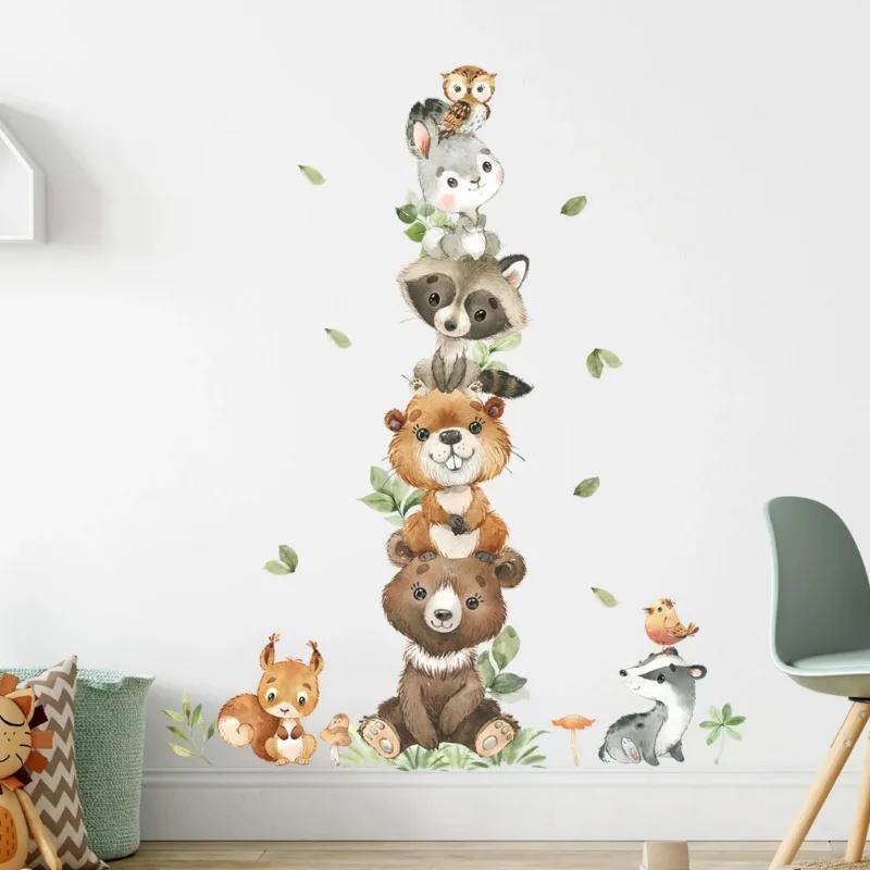 New Cartoon Cute Animals Wall Stickers for Kids Rooms Bear Rabbit Children's Sticker Wallpaper Boy Baby Nursery Room Wall Decals