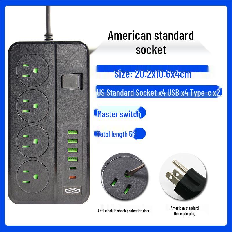Multi-Port USB Power Strip with Overload Protection - US, UK & EU Standards