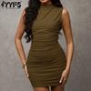 Moda Femenina Verano Primavera Color Sólido Estampado Sin Mangas Cuello Alto Medio Cintura Alta Vestidos Casuales