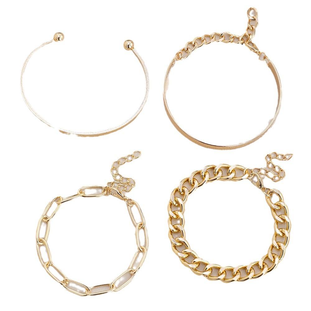 Stylish and Versatile Multi-element Bracelet Set, Vintage Diamond-encrusted Bracelet, Bohemian Cut-out Adjustable Ring